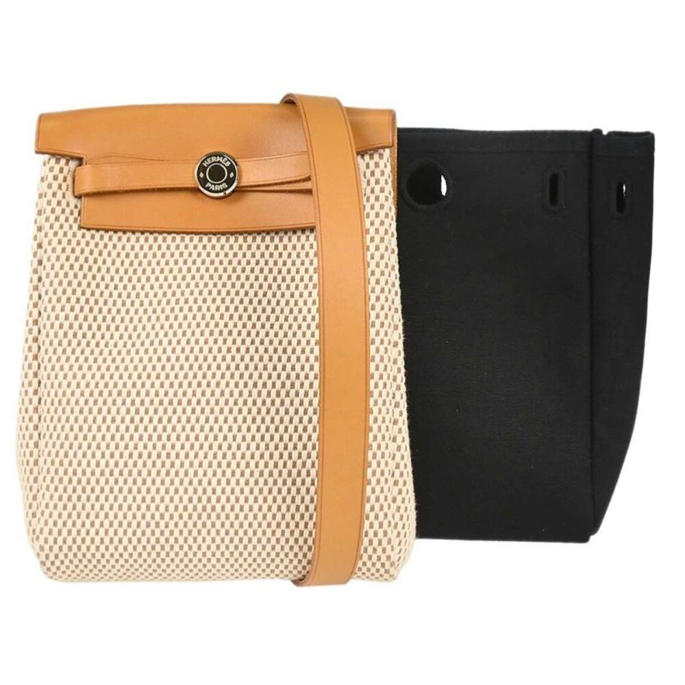 Hermes Herbag Toile And Leather Beige Canvas Handbag
